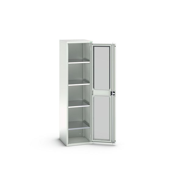 bott verso Flügeltürschrank mit Sichtfenster, mit 4 Fachböden, BxTxH: 525 x 550 x 2000 mm, Lichtgrau / Lichtgrau, 16926077.16