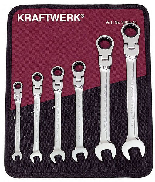 Kraftwerk Ratschen Ringgabelschlüssel Satz 6 teilig von 8 bis 19 mm, 3403-51