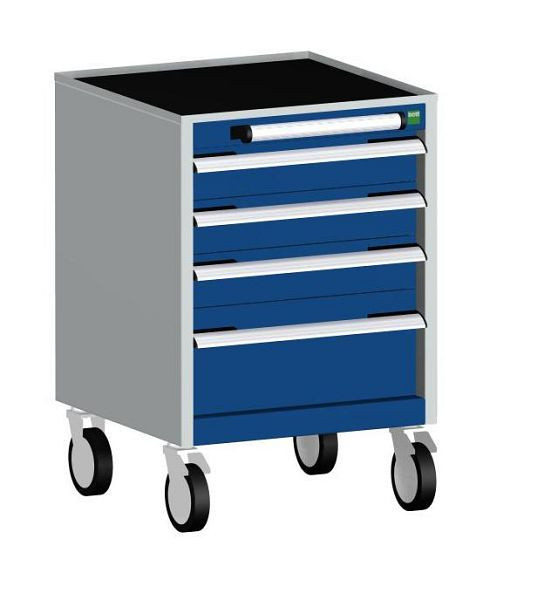 bott cubio Schubladenschrank mobil bestückt mit 4 Schubladen BxTxH: 525 x 525 x 780 mm, RAL 7035/5010, 40402109.11V