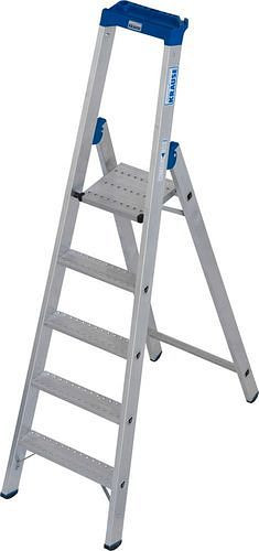 Krause Stufenstehleiter aus Aluminium, inkl. Ablage und Eimerhaken, 5 Stufen R 13, 307633