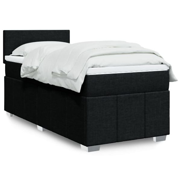 vidaXL Boxspringbett mit Matratze Schwarz 100x200 cm Stoff, 3289274