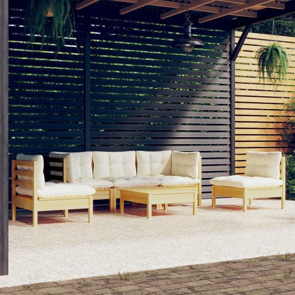 vidaXL 6-teilig Garten-Lounge-Set mit Creme Kissen Massivholz Kiefer, 3096190