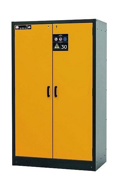 asecos Sicherheitsschrank Q-CLASSIC-30, Q30.195.116 in sicherheitsgelb RAL 1004 mit 4x Auszugswanne Standard (Edelstahl), 31003-060-30018