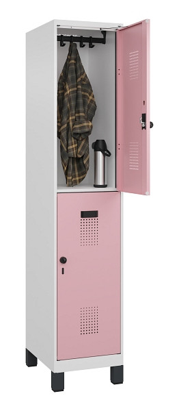 C+P Doppelstöckiger Spind Evolo PLUS, mit Füßen, 2 Fächer, 1950x400x500mm, 9016, Frontfarbe RAL 3015 Hellrosa, Drehriegel, 049310-12 S10018