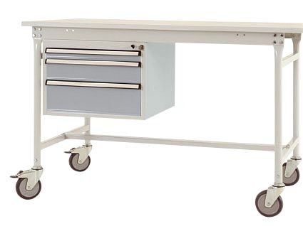 Manuflex Gehäuse-Unterbau mobil, Nutzhöhe 3 Schubfächer mm mit alusilber ähnlich RAL 9006, für Tischtiefe 800 mm, Alusilber, ZB4682.9006
