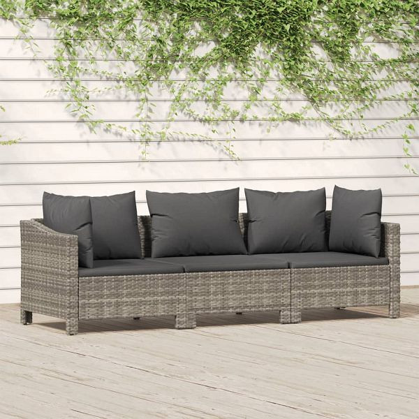 vidaXL 3-tlg. Garten-Lounge-Set mit Kissen Grau Poly Rattan, 3187262