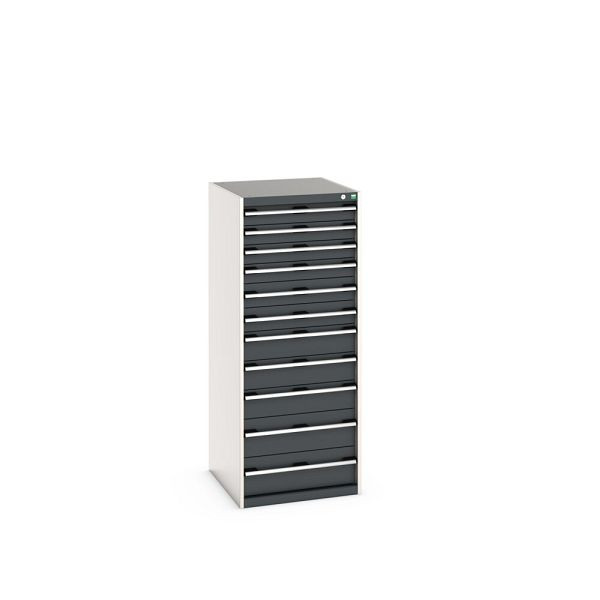 bott cubio Schubladenschrank bestückt, mit 11 Schubladen, BxTxH: 650x750x1600mm, RAL 7035/7016, Anthrazitgrau, 40027047.19V