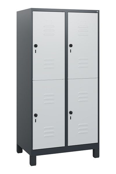 C+P Doppelstöckiger Spind Classic PLUS, Füße, 2 Abteile, 1630x800x500mm, 7016/7035, Drehriegel, 0803105-22 S10013