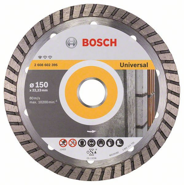Bosch Diamanttrennscheibe Standard for Universal Turbo, 150 x 22,23 x 2,5 x 10 mm, 2608602395