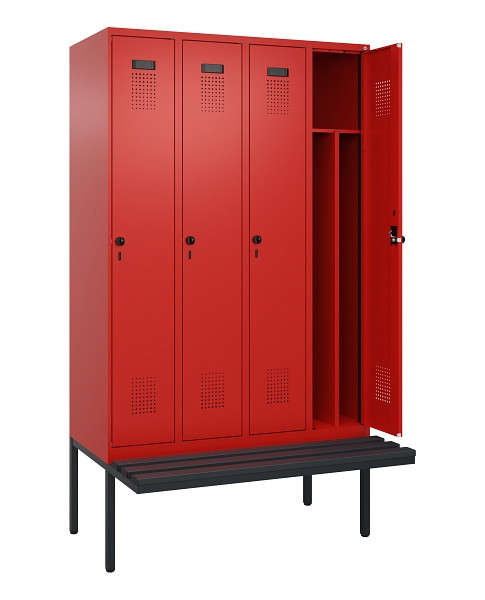 C+P Spind Evolo PLUS, 4 Abteile, 2120x1200x815mm, 3020/3020, Haken 4, Drehriegel, Material Sitzfläche Kunststoff, 0490407-40F S10079