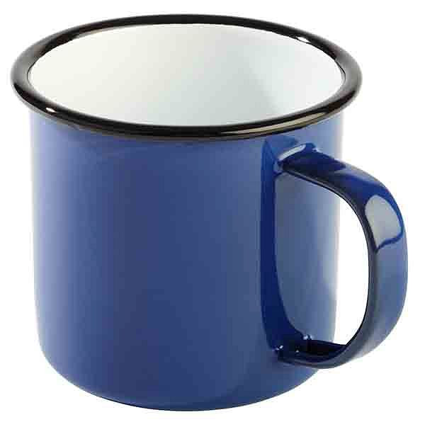 APS Henkelbecher -ENAMELWARE-, Ø 9 cm, Höhe: 8 cm, 0,35 Liter, emailliertes Stahlblech, innen: weiß, außen: blau, 40635