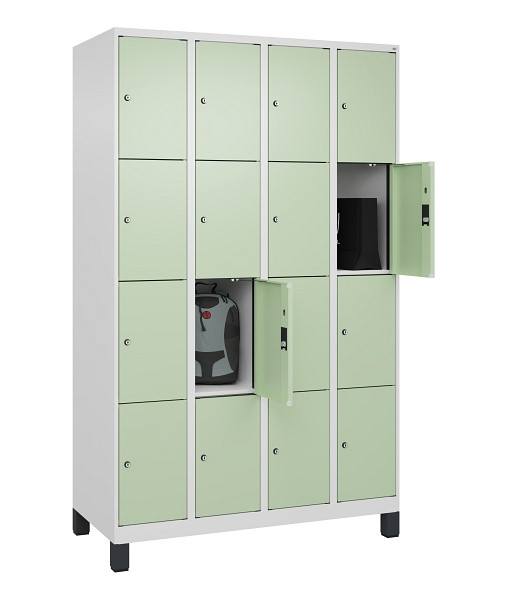 C+P Schließfachschrank Evolo PLUS, mit Füßen, 16 Fächer, 1950x1200x500mm, 9016/6019 Weissgrün, 049010-404 S10019