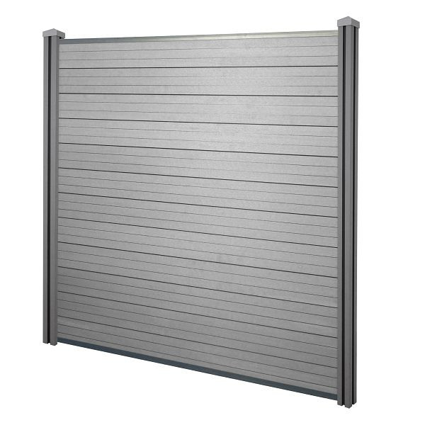 Mendler WPC-Sichtschutz Sarthe, Windschutz Zaun, WPC-Pfosten, Basiselement, 1,95m grau, 57990+57991+57992