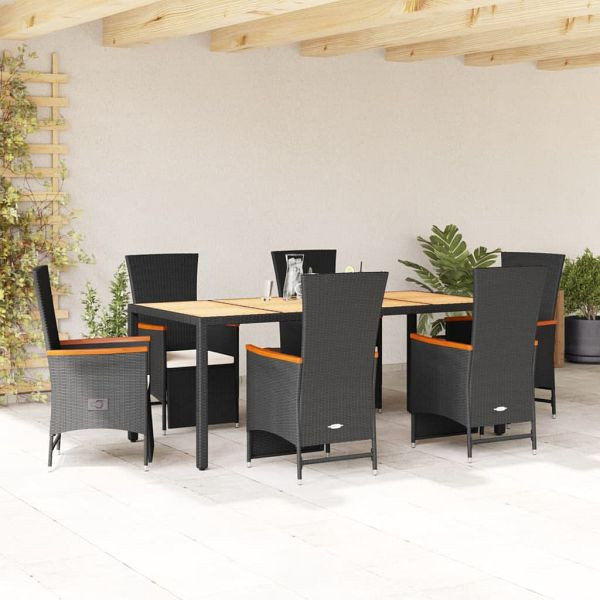 vidaXL 7-teilig Garten-Essgruppe mit Kissen Schwarz Poly Rattan, 3277517