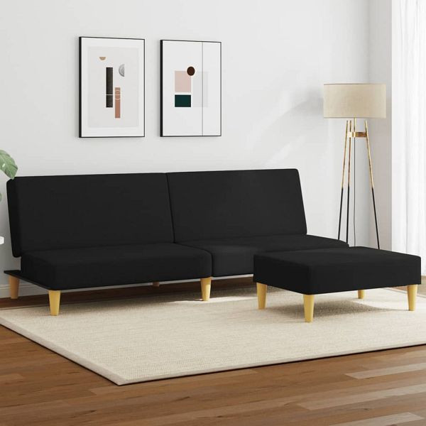 vidaXL Schlafsofa 2-Sitzer mit Fußhocker Schwarz Stoff, 3216226