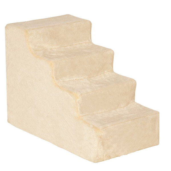 PawHut Hundetreppe 4-stufig, 35 cm Katzentreppe für Bett unf Sofa, für Hunde und Katzen bis 5 kg, Plüschoptik, Beige, D06-091BG