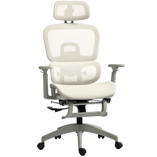 HOMCOM Bürostuhl, Ergonomischer Schreibtischstuhl mit Netzstoffbezug, verstellbar, rollbar, mit Armlehnen, Kopfstütze, Beige, 921-819V70BG