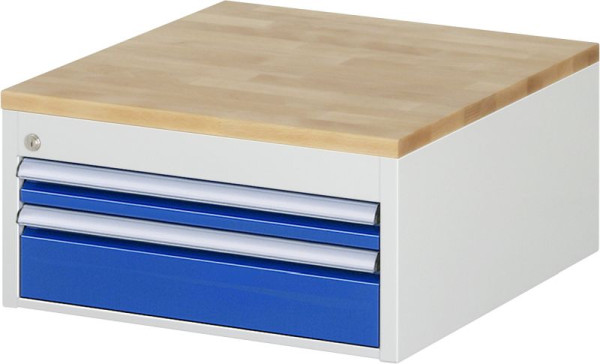 RAU Schubladenschrank Serie 7000, B580 x T650 x H285 mm, 2 x Schublade-Größe-L 1xH60, 1xH120 mm, Buche-Massiv-Arbeitsplatte, 03-L1.1A-B.11