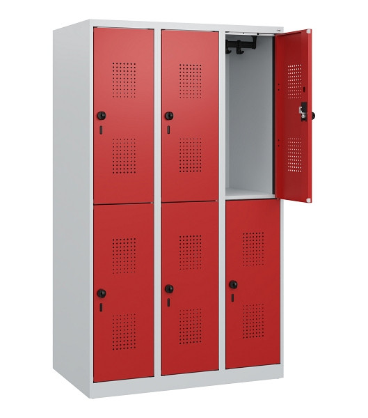 C+P Doppelstöckiger Spind Evolo PLUS, 6 Fächer, 1530x900x500mm, 7035/3000, Drehriegel, 0493005-30 S10003