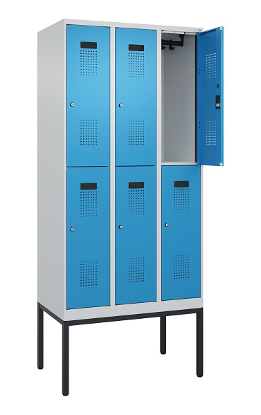 C+P Doppelstock-Spind Evolo PLUS, Gestell, 6 Fächer, 2120x900x500mm, 7035/5012, Zylinderschloss, 0493307-30 S10034