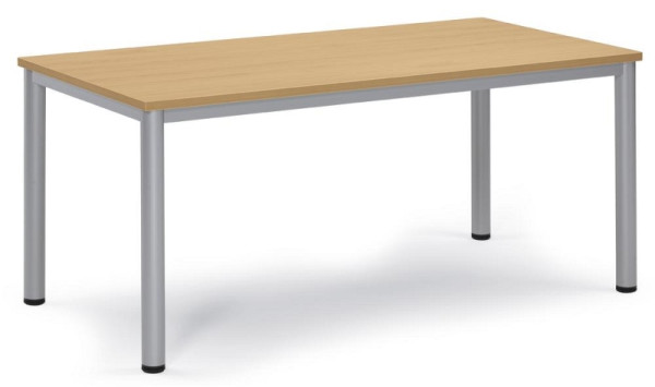 Deskin Besprechungstisch BASE-MODUL Q, Platte Buchedekor, Gestell Alusilber RAL 9006, B 1600 x T 800 x H 720 mm, 259701