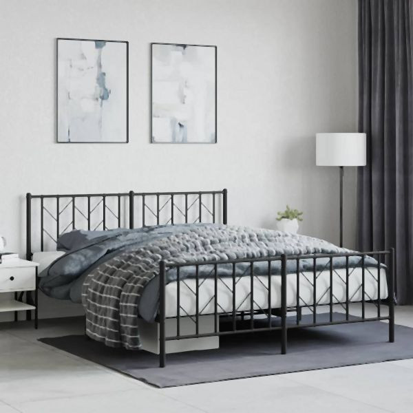 vidaXL Metallbett ohne Matratze mit Fußteil Schwarz 160x200 cm, 374458