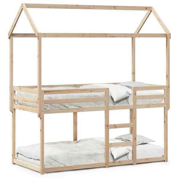 vidaXL Etagenbett mit Dach 75x190 cm Massivholz Kiefer, 3282129