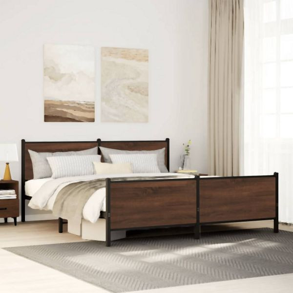 vidaXL Metallbett ohne Matratze Braun Eichen-Optik 183x213 cm, 3301374