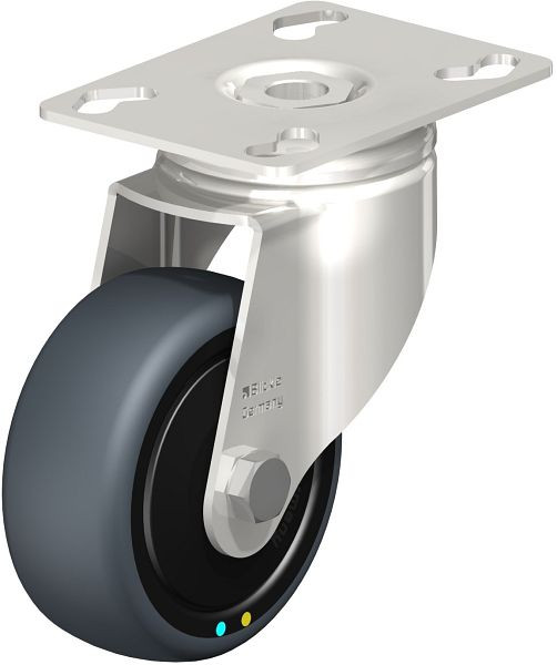 Blickle LKPXA-TPA 80KD-ELS-FK Edelstahl-Apparate-Lenkrolle mit Anschraubplatte, Thermoplastisches Gummi-Elastomer, Grau, 614180