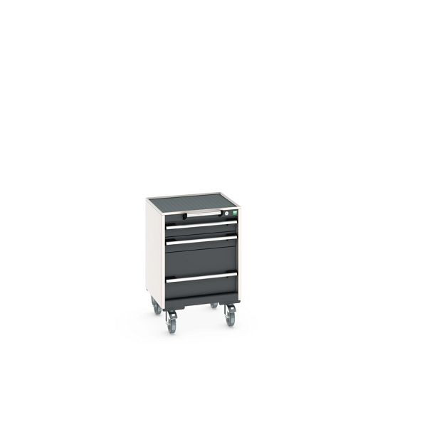 bott cubio Schubladenschrank mobil bestückt, mit 3 Schubladen, BxTxH: 525x525x785mm, RAL 7035/7016, Anthrazitgrau, 40402007.19V