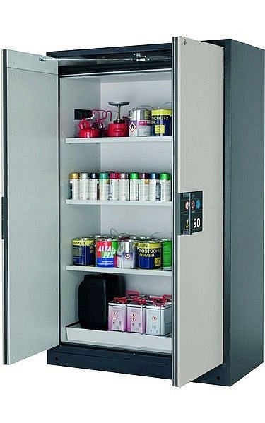 asecos Sicherheitsschrank Q-PEGASUS-90, Q90.195.120.WDAC in lichtgrau RAL 7035 mit 3x Fachboden (Stahlblech), 30002-041-30003