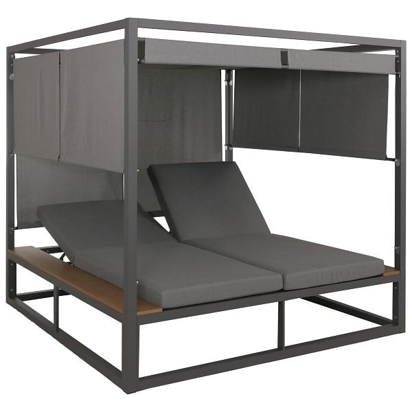 Mendler Aluminium Lounge-Gartenliege HWC-M63b, XL Sonnenliege Daybed, 10cm-Polster 200cm, dunkelgrau Polster grau, 110346