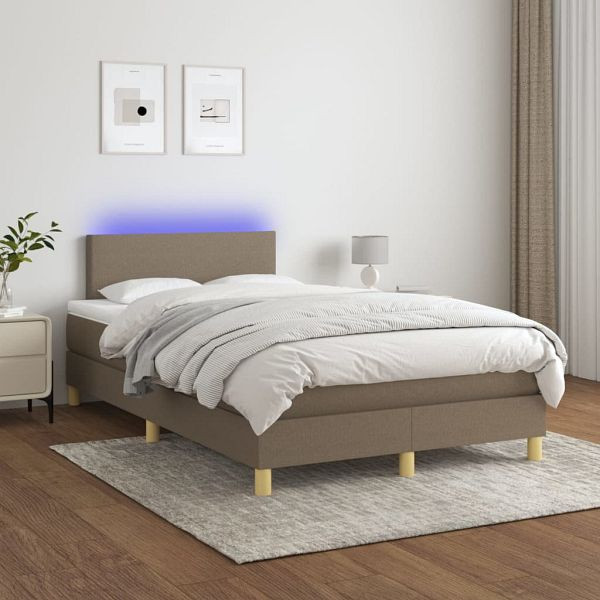 vidaXL Boxspringbett mit Matratze & LED Taupe 120x200 cm Stoff, 3133545