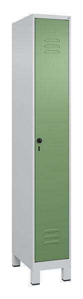 C+P Umkleidespind Classic PLUS mit Mitteltrennwand, Füße, 1950x300x500mm, 7035/6011, Drehriegel, 080010-10F S10006