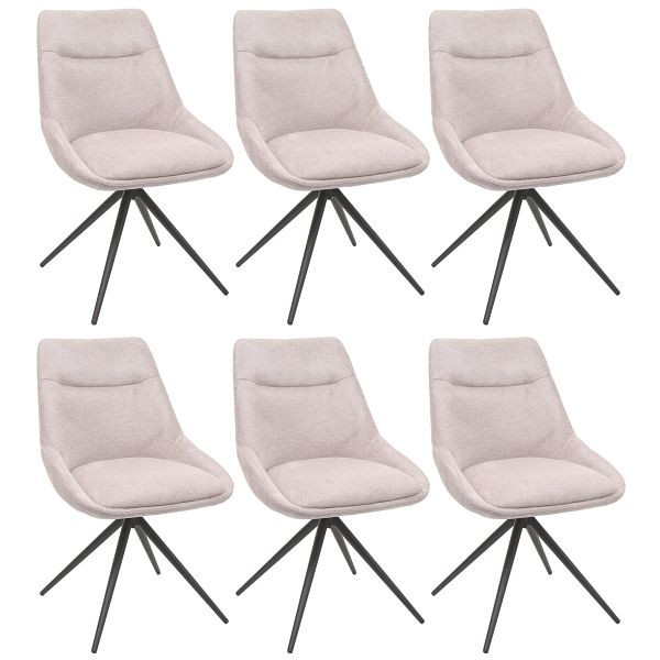 Mendler 6er-Set Esszimmerstuhl HWC-M65, Küchenstuhl Lehnstuhl Stuhl, drehbar Auto-Position Metall Stoff/Textil, creme-beige, 3x105066