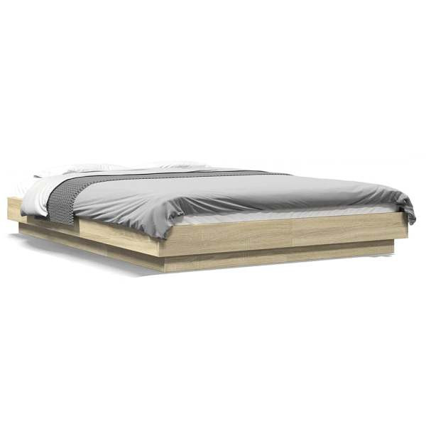 vidaXL Bettgestell mit LED Sonoma-Eiche 140x200 cm Holzwerkstoff, 3281100
