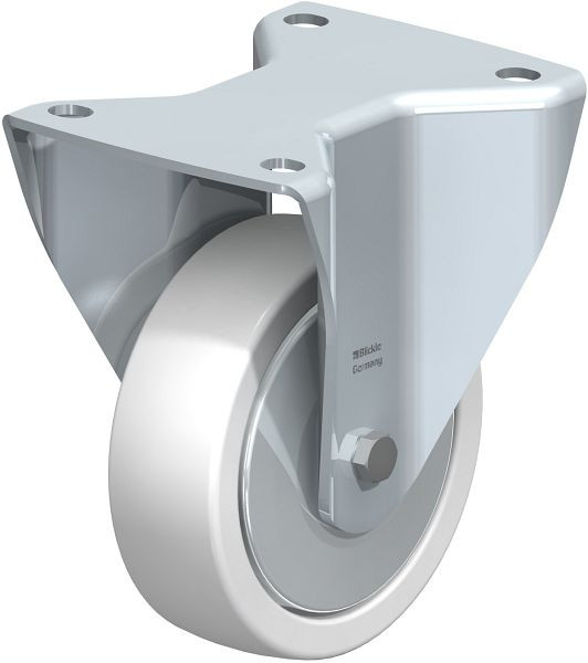 Blickle BH-SPO 125K-3-FA Stahlblech-Bockrolle, Schwerlast-Ausführung, mit Anschraubplatte, Polyamid, Weiß, 21154
