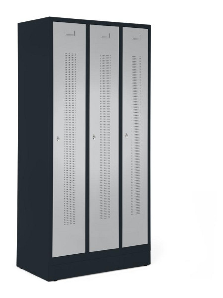 Deskin Garderobenspind mit Sockel, Alusilber RAL 9006, 1185 x 500 x 1800 mm, 3 Abteile, Korpus: Anthrazit RAL 7021, 347053