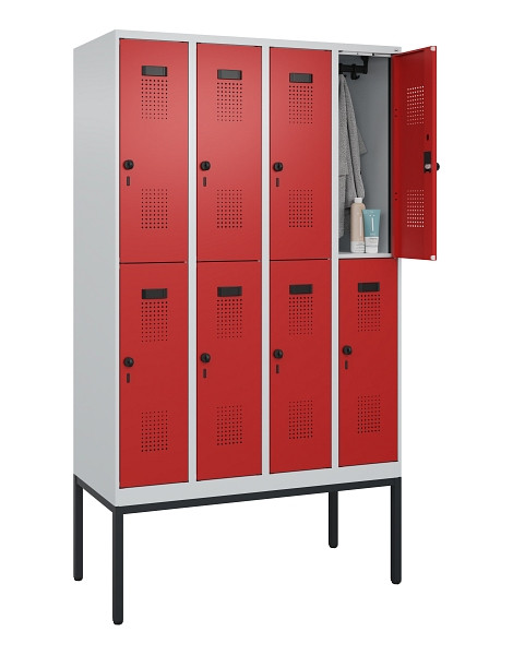C+P Doppelstock-Spind Evolo PLUS, Gestell, 8 Fächer, 2120x1200x500mm, 7035/3000, Drehriegel, 0493307-40 S10003