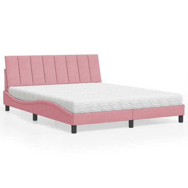 vidaXL Bett mit Matratze Rosa 160x200 cm Samt, 3208609, 8721012350922