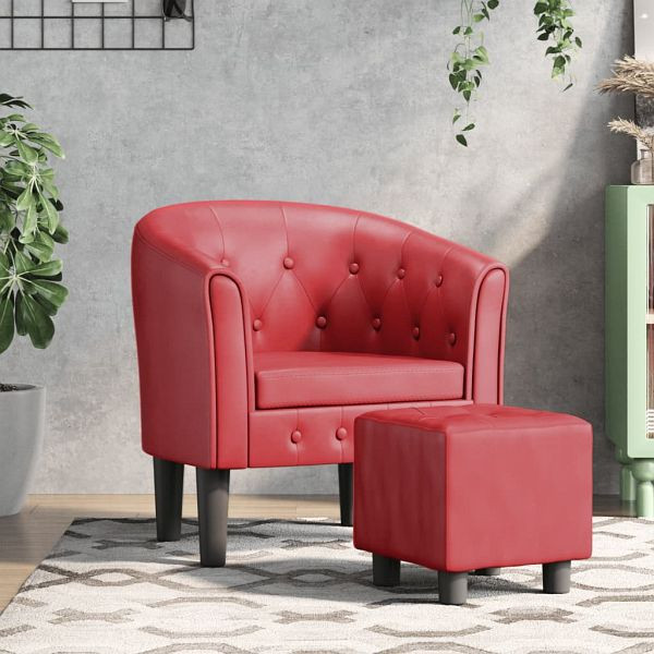 vidaXL Clubsessel mit Fußhocker Weinrot Kunstleder, 356467