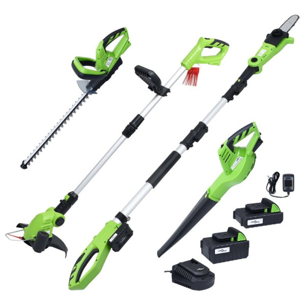 vidaXL 4-teilig Akku-Gartengerät-Set mit Ladegeräte & Akkus, 3154937