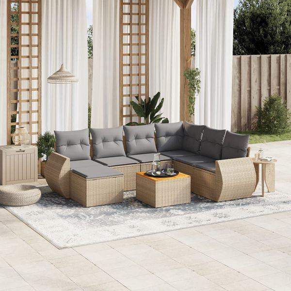 vidaXL 8-teilig Garten-Sofagarnitur mit Kissen Beige Poly Rattan, 3225121