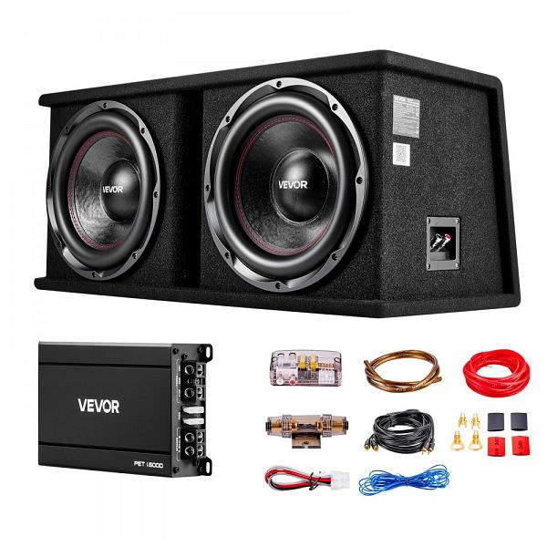 VEVOR Auto Subwoofer Set 305 mm, Dual-Subwoofer & Verstärkerpaket 1200 W RMS, mit Verstärker & Verkabelungssatz, YY2PCS12INCHJHRLH001V9