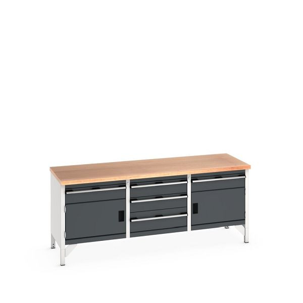 bott cubio Kastenwerkbank mit 5 Schubladen, 2 Türen, Multiplex-Arbeitsplatte, BxTxH: 2000x750x840mm, Anthrazitgrau, 41002064.19V