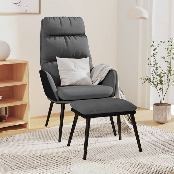 vidaXL Relaxsessel mit Hocker Hellgrau Stoff und Kunstleder, 3097506