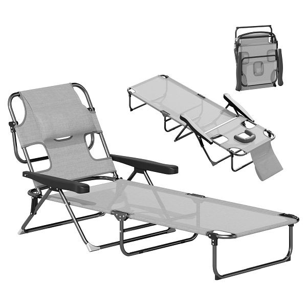 Outsunny Sonnenliege Gartenliegen Relaxliege, klappbar, wetterbeständig, 194 cm x 72 cm x 31 cm, Schwarz + Grau, 84G-391V00CG