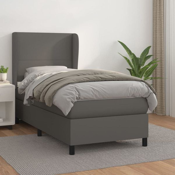 vidaXL Boxspringbett mit Matratze Grau 90x200 cm Kunstleder, 3128893