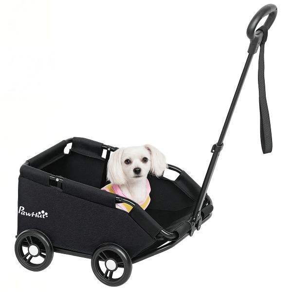 PawHut Hundewagen, klappbarer Hundebuggy für Zwergenhunde bis zu 4 kg, zusammenklappbarer Katzenbuggy mit Griffstange, D00-205V00BK