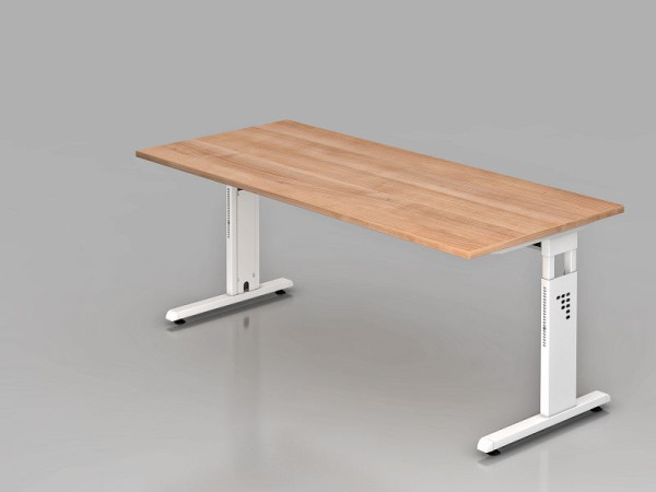 Hammerbacher Schreibtisch C-Fuß 180x80cm Nussbaum/Weiß, Arbeitshöhe 65-85 cm, VOS19/N/W